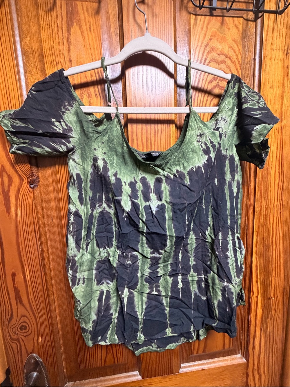 Rock & Republic Olive Green and Black Tie-Dye Cold-Shoulder Camisole